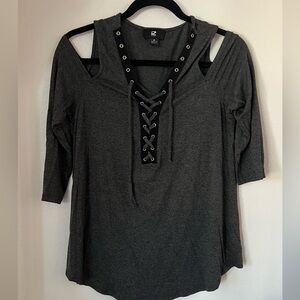 ❗️💲CLOSEOUT SALE: $5 💲❗️- Iz Byer Charcoal Lace-Up Blouse